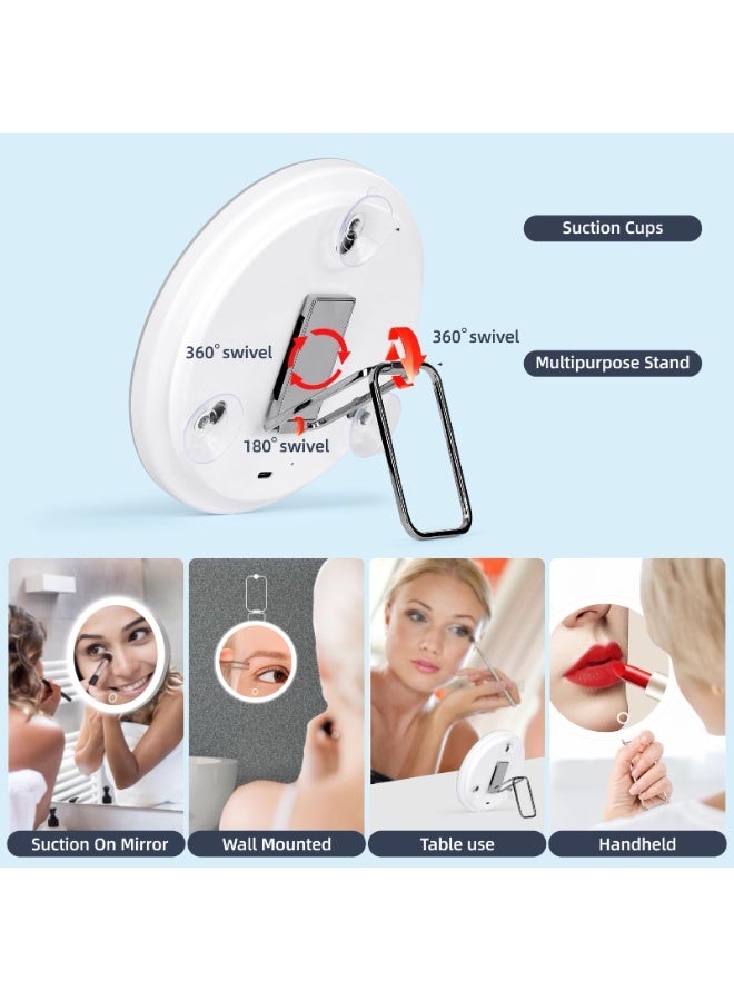 KISSUN Rechargeable Vanity Tabletop Makeup Mirror with 20X Magnification, 15cm Large, 3 Colors Dimming Light, Suction Cups and Table Stand - Image 5